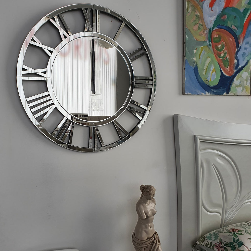 Espejo redondo circular con reloj de pared en el espejo – DERBE