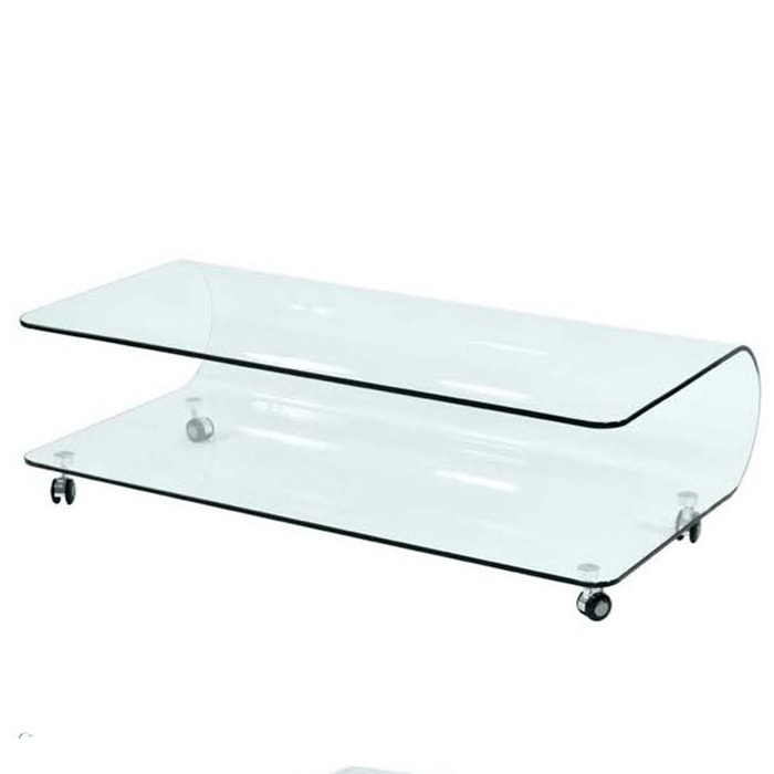 Mesa de centro de cristal curvado, ideal para colocarla delante de